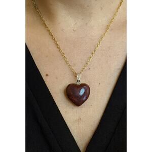 Natural Red Jasper Heart Pendant – Tested – 18" Gold Plated Chain